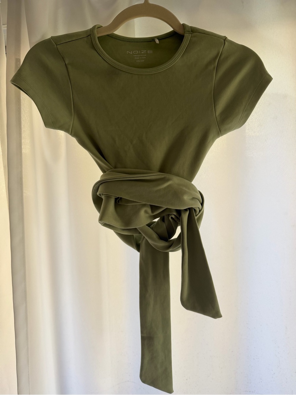 Noize Olive Green Short Sleeve Tie-Waist Crop Top